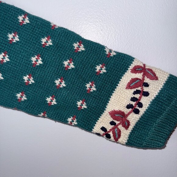 Cape Isle Knitters Vintage Teal Fair Isle Knit Sweater Hand Embroidered Small - Picture 6 of 8